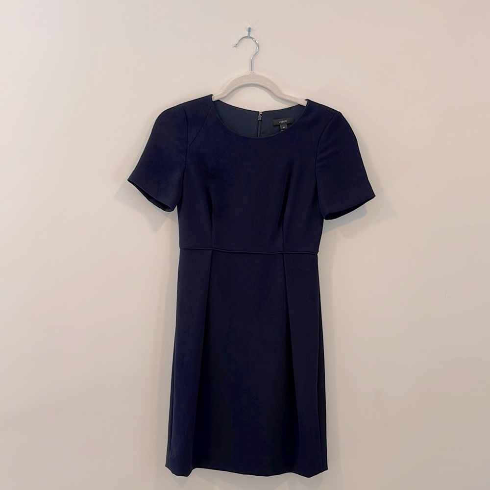 J Crew Crepe Short Sleeve Dress Navy